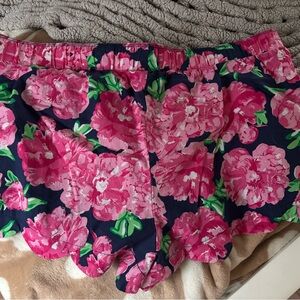 Mud Pie Navy Shorts with Pink Floral and Green Leaf Print